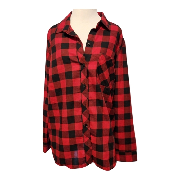 Eddie Bauer Red and Black Buffalo Check Button-Up Shirt - Picture 1 of 6